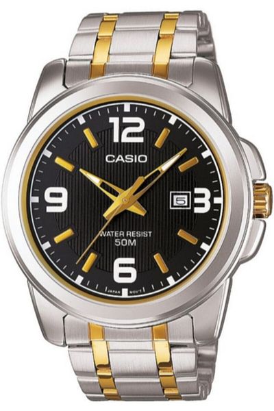 Casio ساعة يد رجالية فاخرة باللون الذهبي المعدني