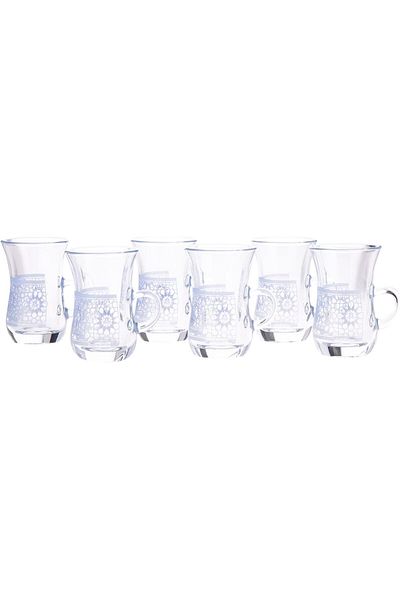 AKDC Glass Tea Mug 6Pcs Set L(6CM) XW(6CM) XH(9CM) Clear, blue