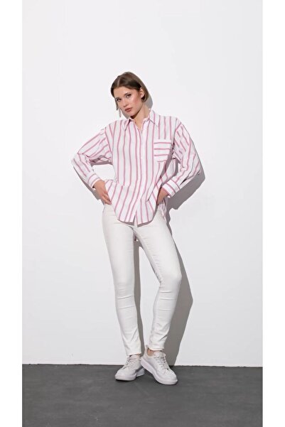 PERA MODA Prugasto Dečko Oversize kroj Poplin Ženska košulja