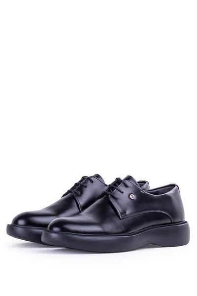 Pierre Cardin Pantofi clasici pentru bărbați cu șireturi din piele naturală, negri