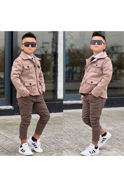 Ribbon kids Boy's 4-Piece Set with Suede Fabric Jacket
