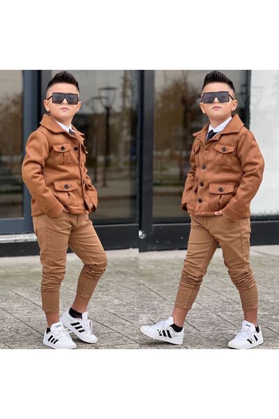 Ribbon kids Σετ 4 τεμαχίων για αγόρι με υφασμάτινο σακάκι σουέτ