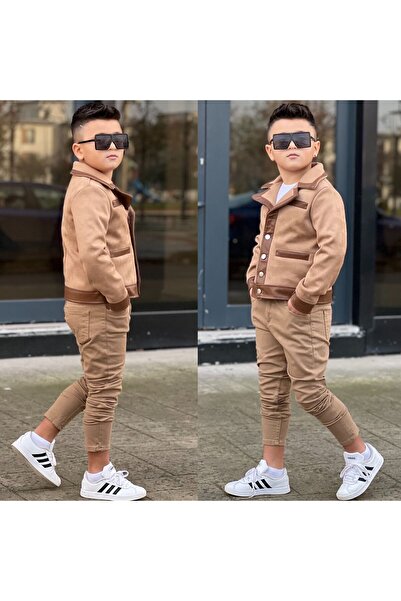 Ribbon kids بدلة للأولاد مكونة من 3 قطع مع سترة من قماش الجلد السويدي