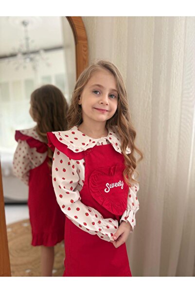 BERFONZO KIDS Kız Çocuk Çilekli Takım Bayramlık 23 Nisan Parti Balo ( bir beden küçük aliniz)