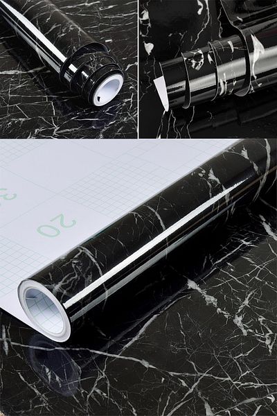 NOYİSKA 60Cmx500Cm Self Adhesive Black Marble Pattern Kitchen Bathroom Countertop Wall and Table Covering Foil