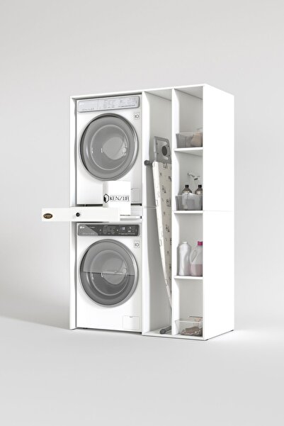Kenzlife Çamaşır-Kurutma Makinesi Dolabı Gutas Sağ Byz 187*120*60 Çekmeceli Banyo