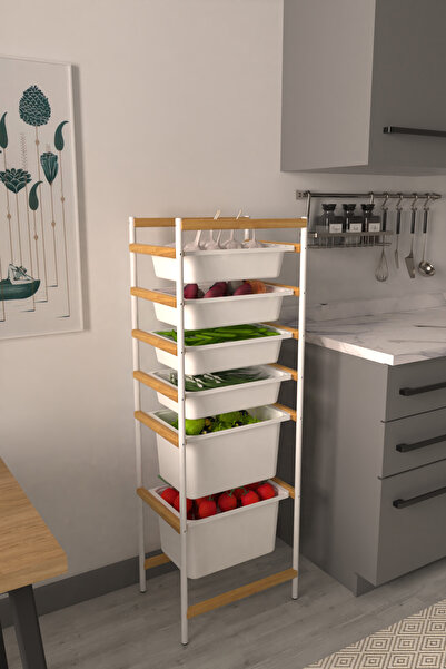 VİLİNZE Rafito 6 Sepetli Mutfak Rafı Çok Amaçlı Oyuncak Banyo Rafı