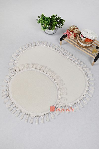 Myevilla My Evilla Modern Simirna Decorative Plush Oval 60x100-50x60 Pompom Fringed Toilet Seat Set