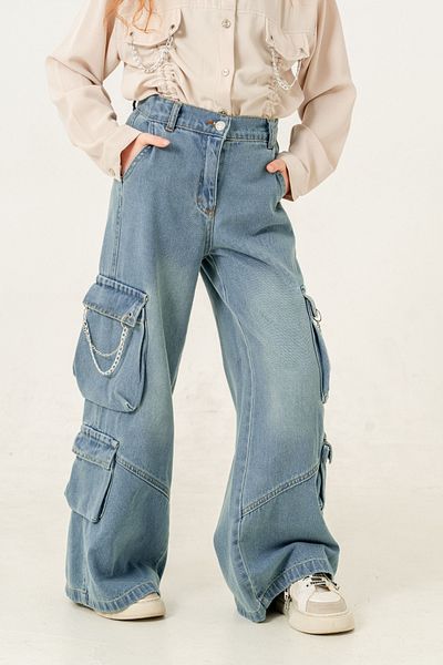 GİYİCEM TEKSTİL Girl's Chain Covered Spanish Jeans 2178