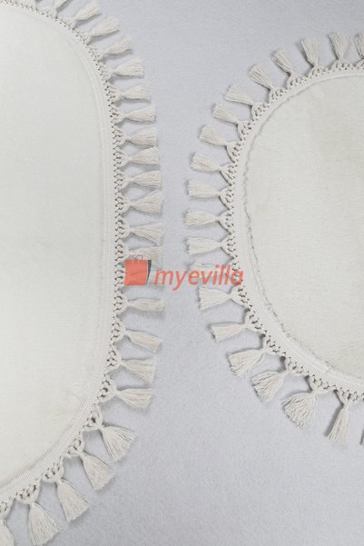 Myevilla My Evilla Modern Simirna Dekoratif Peluş Oval 60x100-50x60 Ponpon Saçaklı Klozet Takımı