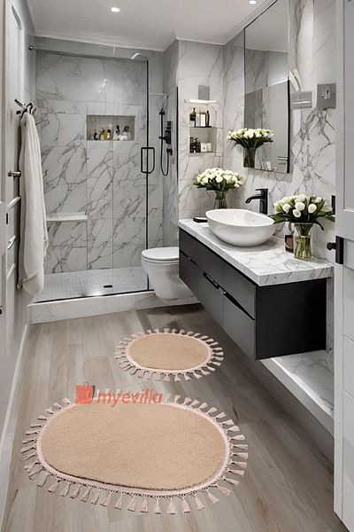Myevilla My Evilla Modern Simirna Decorative Plush Oval 60x100-50x60 Pompom Fringed Toilet Seat Set