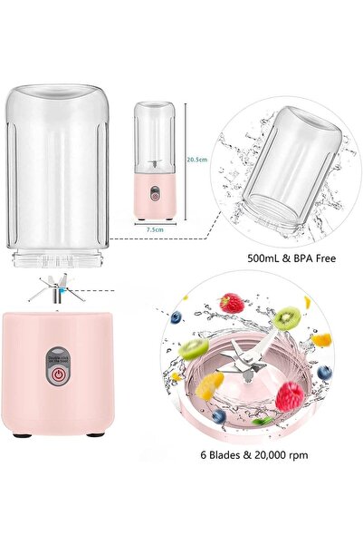 COOYA 500ML Mini Blender,Portable Blender with USB ,6 Blades ,Easy to carry,2000mAh rechargeable battery