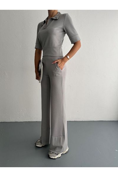 Louen lucie Short Sleeve Shoulder Padded Collar Pants Suit