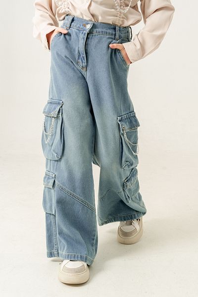 GİYİCEM TEKSTİL Girl's Chain Covered Spanish Jeans 2178