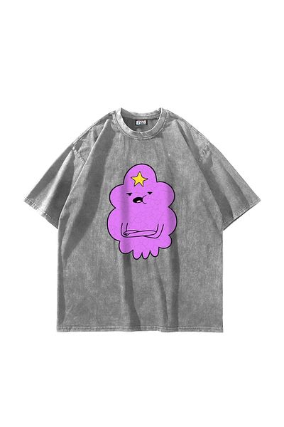 Sekizbiraltı Lumpy Space Princess Printed Oversize Unisex Πλενόμενο λευκό μπλουζάκι