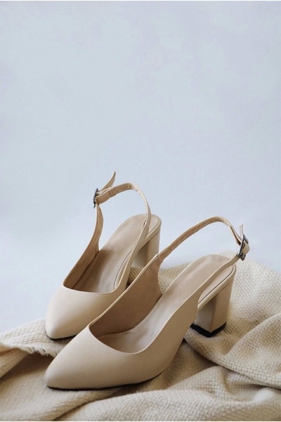 GULT Pantofi de damă din piele bej cu spatele deschis