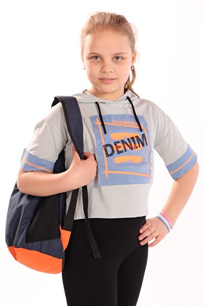 Toontoy Tricou pentru fete Denim cu imprimeu cu glugă