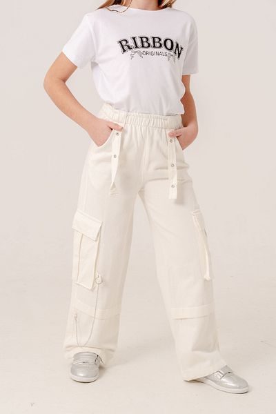 GİYİCEM TEKSTİL Chain Cargo Linen - Pants for Girls No. 2569