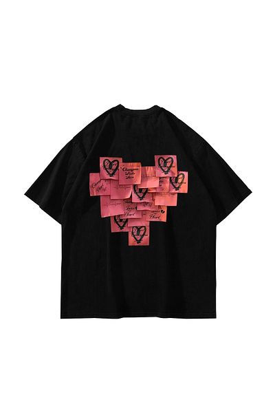 Sekizbiraltı Unisex černé tričko Love Printed Oversize