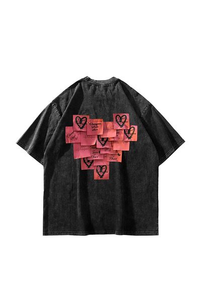 Sekizbiraltı Love Printed Oversize Unisex Washable Μαύρο Tshirt