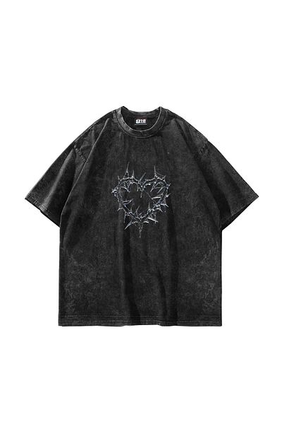 Sekizbiraltı Μαύρο μπλουζάκι με στάμπα με αγκάθια, Unisex Washed