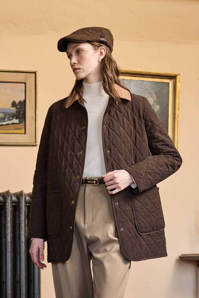 BE BLUE Brown Quilted Coat