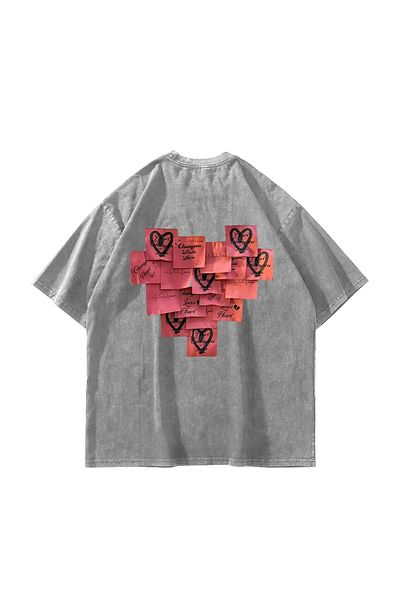 Sekizbiraltı Λευκό μπλουζάκι με στάμπα Love Oversize Unisex Washed