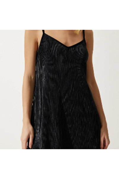 ESCBUTİK Γυναικείο Μίνι Φόρεμα Μαύρο Βελούδινο Ριμπ