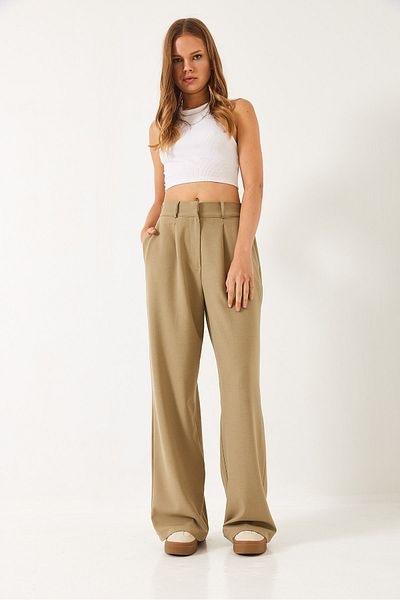 Bianco Lucci Women's Elastic Waist Wide Leg Trousers 3314 60261045