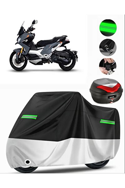 MotoEN Peugeot XP 400 Arka Çanta Uyumlu Premium Motosiklet Brandası(Kilit Uyumlu)Siyah-Gri