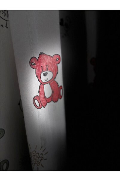 NİVEMESHOME Nivemeshome Este Bear Tulle Curtain, Pink Apm 1/2.5 Pleat Room