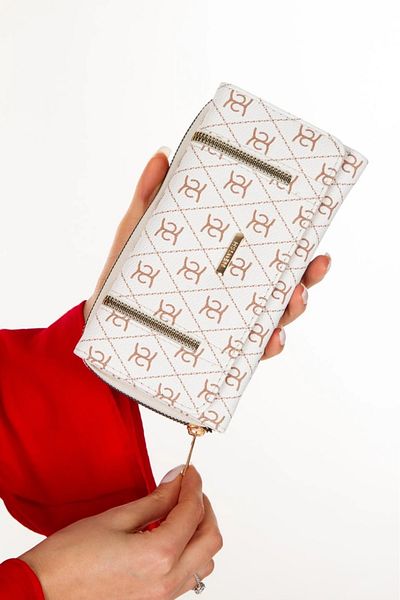 Newish Polo Portofel de damă din țesătură cu model și suport pentru carduri cu monogramă pentru telefon, la modă elegantă