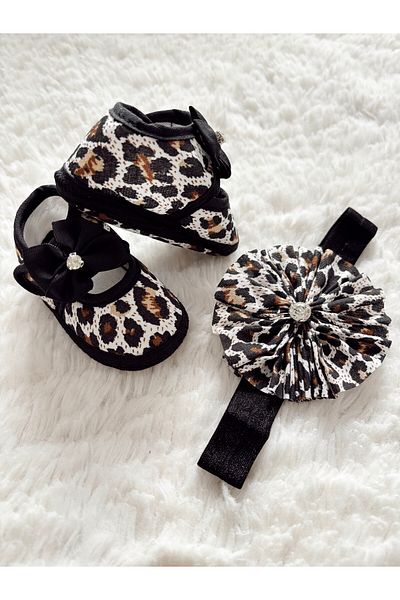 Cloudy Baby Girl Booties Zebra Patterned Leopard Girl Ecru Newborn Daily Booties