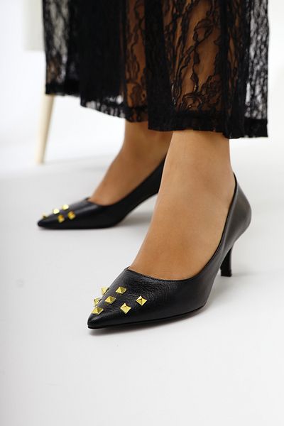 Limoya Дамски обувки Anni Black Creased Laced Leather с пирамидален ток и шипове