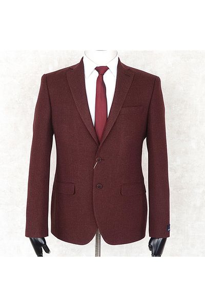 Jan Carlucci JAN CARLUCCİ Wool Men's Regular Fit Mono Collar Claret Red Drop 4 Single Jacket