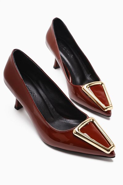 Limoya Pantofi de damă cu toc Carla Burgundy din piele lacuită cu vârf ascuțit