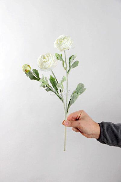 Yapay Çiçek Deposu Yapay Çiçek 3lü Şakayık Ranunculus Dalı 50 cm Beyaz