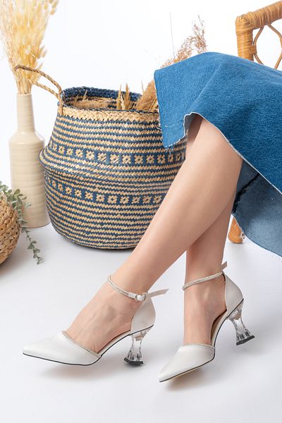 Egepass Crystal Transparent Satin Women's Shoes with Heel