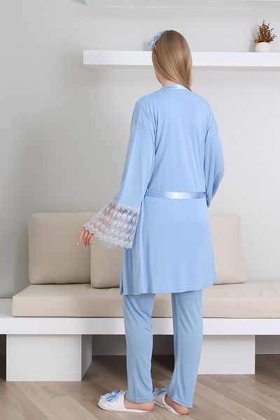 ERDENİZ TEKSTİL Set pijamale de maternitate cu nasturi pentru alăptare + halat de maternitate + papuci și cadou coroană