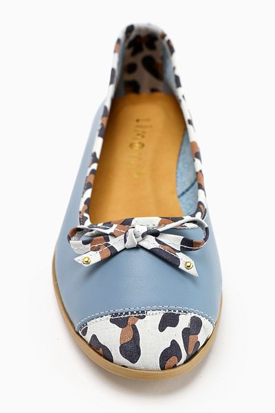 Limoya Balerini de damă Alfreda Blue Leopard din piele naturală cu fundă