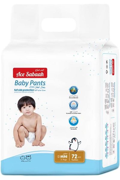 Ace Sabaah Baby Diaper Pants, Size 2, Mini 3-7kg, 72pcs
