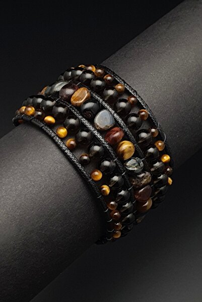 Seven Art Jewelry عين النمر وسوار الكوارتز البوهيمي الدخاني، سوار الرجال، سوا...