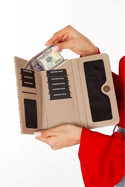 Newish Polo Women's Patterned Fabric Wallet with Phone Compartment and Card Holder Monogram Stylish Fashion