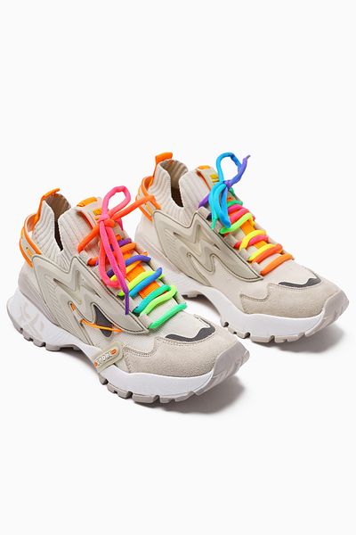 Limoya Anabell Beige Knitwear Suede Detailed Colorful Lace-Up Women's Sneakers