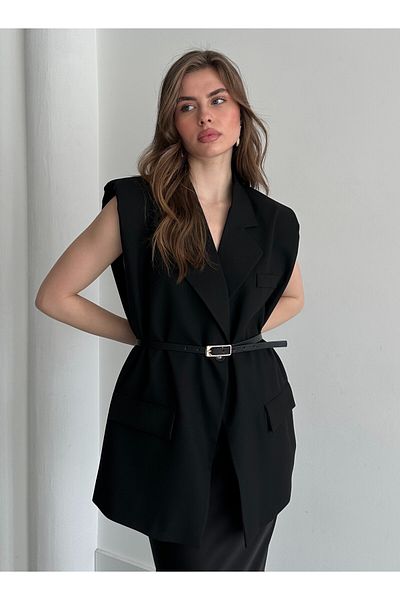 Laluvia Schwarze Gürtelweste - 7449