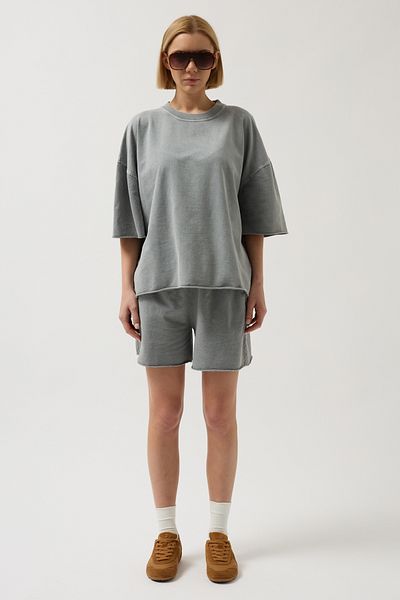 Black Fashion Tricou gri oversize cu decupaj cu laser