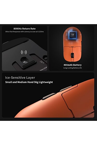 Coverzone Ajazz AJ159 Apex 42000 DPI Manyetik Şarj İstasyonu-TFT Ekranlı Mouse-PAW 3950 Sensör-8K Dongle