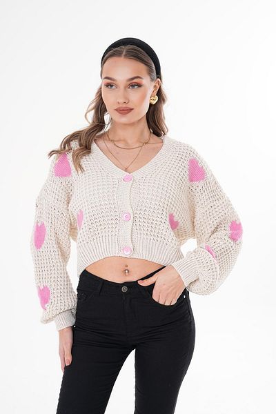 ŞİMAL Cardigan tricotat pentru femei, cu model de inimă, cu închidere cu nasturi 250380   -