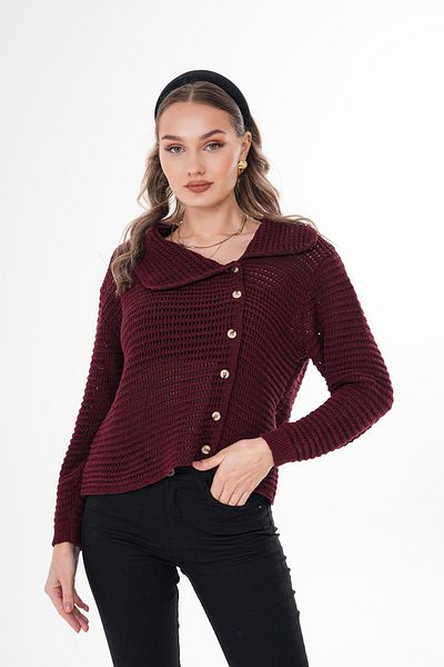 ŞİMAL Cardigan tricotat pentru femei, cu guler, cu nasturi laterale 250344   -