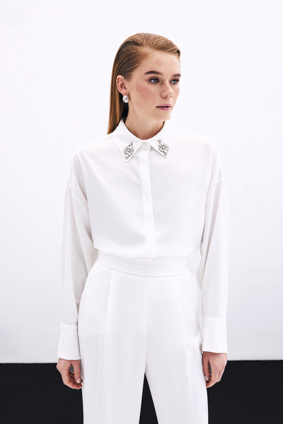 Sateen Aksesuar Detaylı Gömlek - Ekru